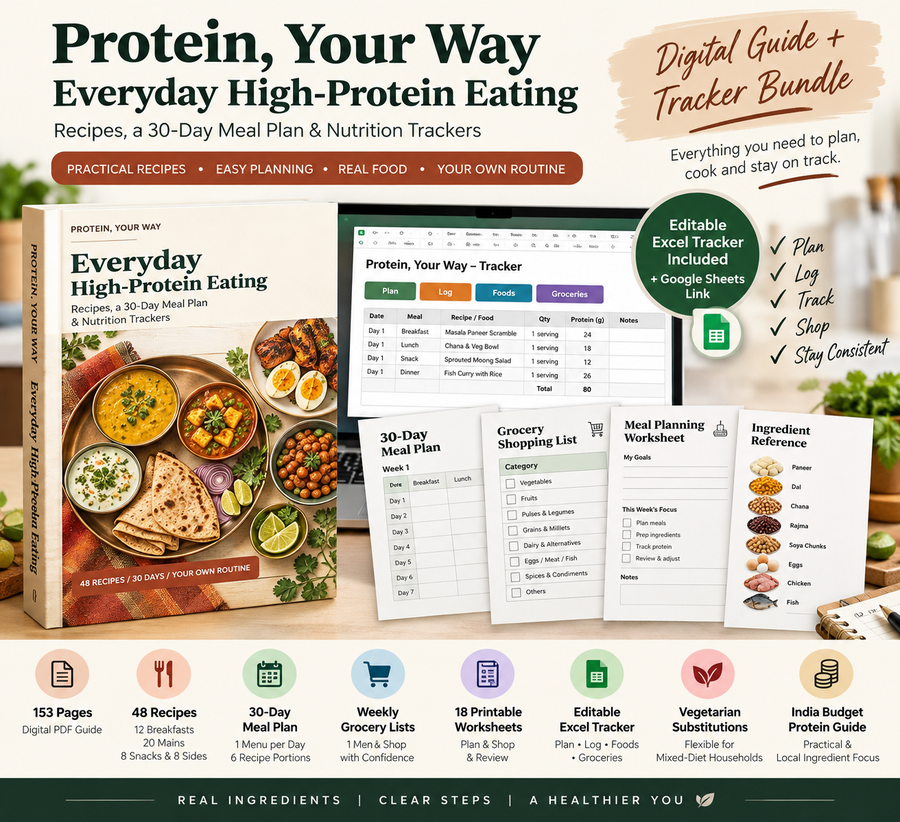 Everyday High-Protein Eating digital guide and tracker bundle with grocery and planning tools