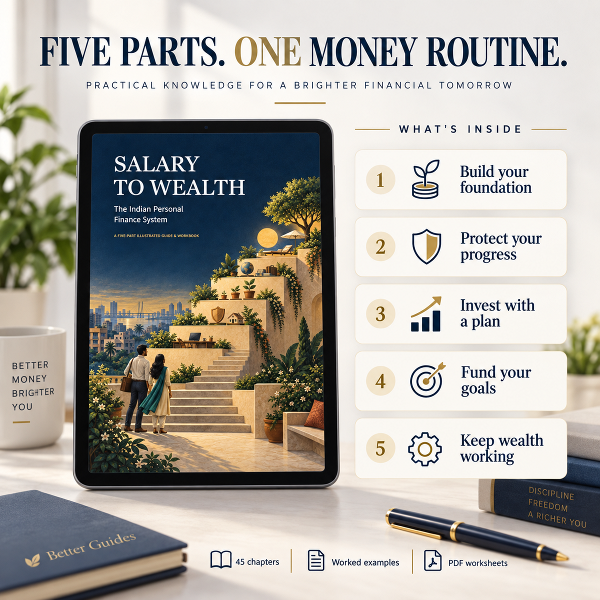 Salary to Wealth five-part overview: foundations, protection, investing, goals and ongoing money routines