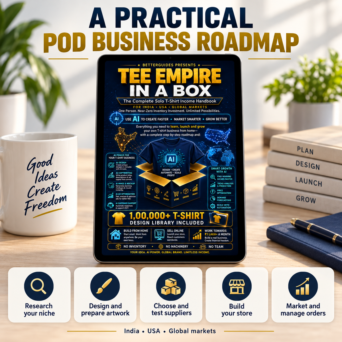 Tee Empire in a Box overview: niche research, artwork, suppliers, store setup and order management