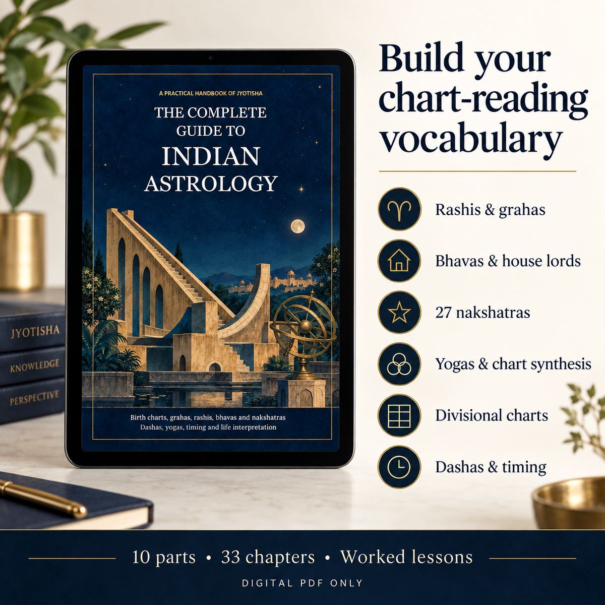 Indian astrology handbook contents covering rashis, grahas, bhavas, nakshatras and timing