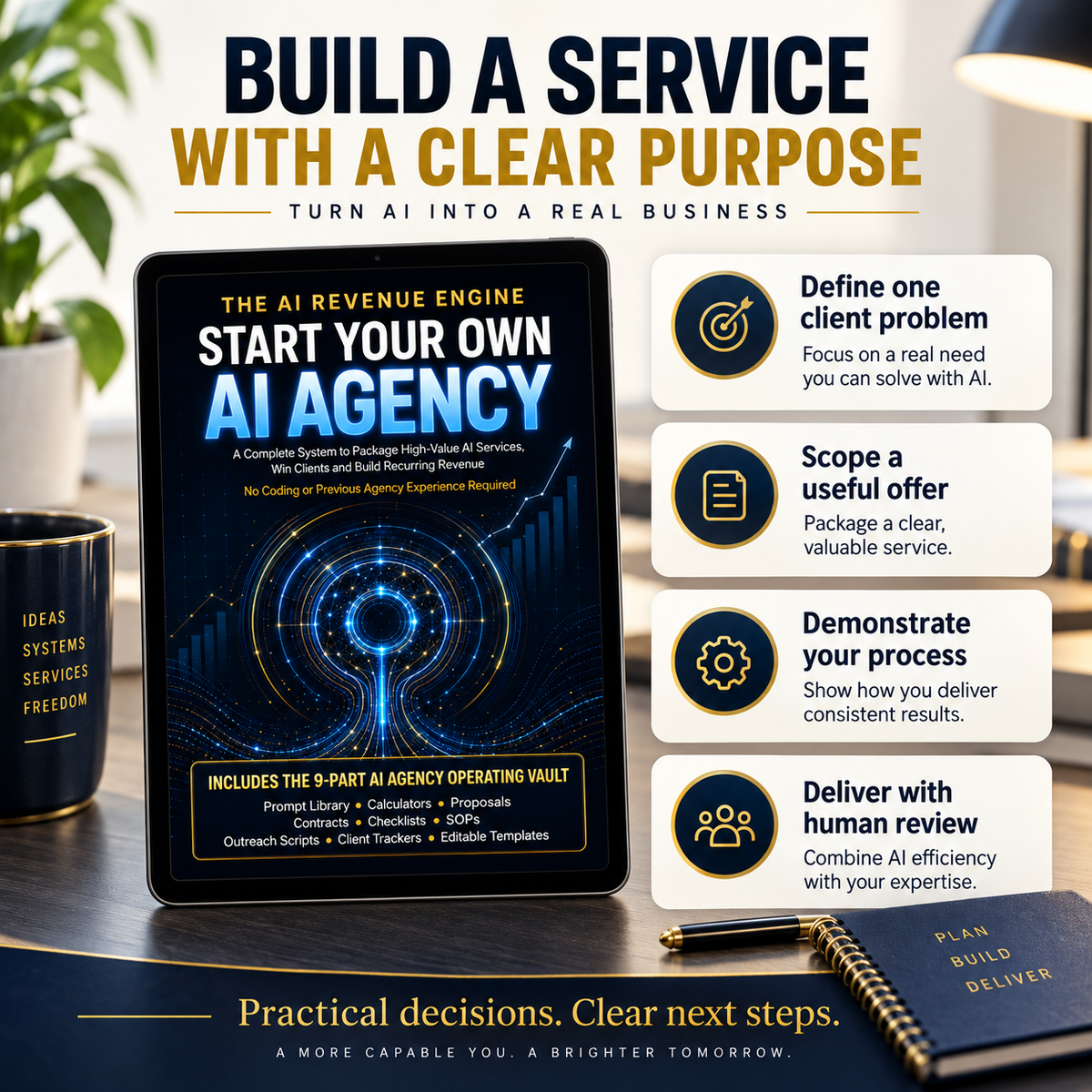AI agency guide benefits: define a client problem, scope an offer, demonstrate the process and include human review