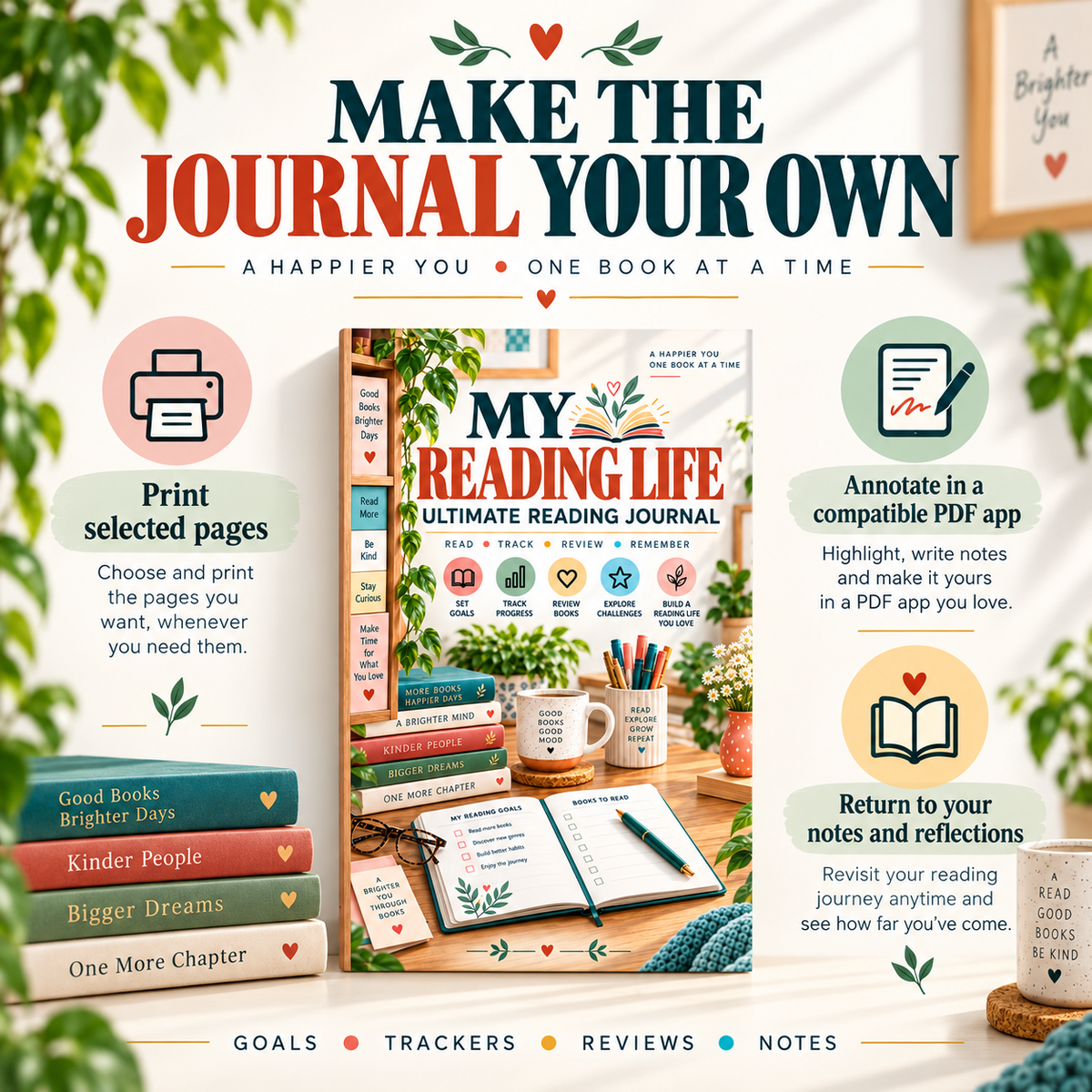 My Reading Life journal highlights: print selected pages, annotate in a compatible PDF app and return to notes and reflections
