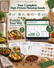 Everyday High-Protein Eating digital bundle with recipe guide, Excel tracker and printable planning pack