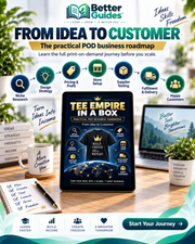 Tee Empire in a Box print-on-demand roadmap from niche research and design to fulfilment and customers