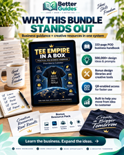 Why Tee Empire in a Box stands out with POD business guidance, 500,000+ design ideas and bonus creative resources