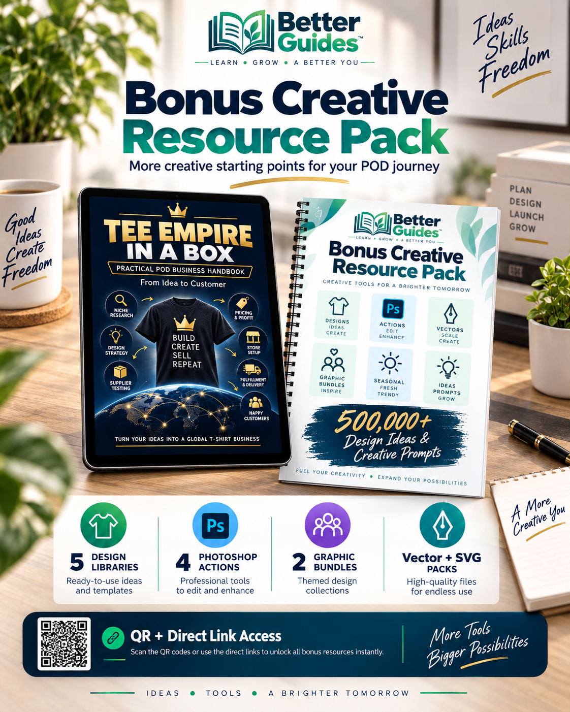 Tee Empire in a Box bonus creative resource pack with 500,000+ design ideas, design libraries, Photoshop actions, vectors and SVGs