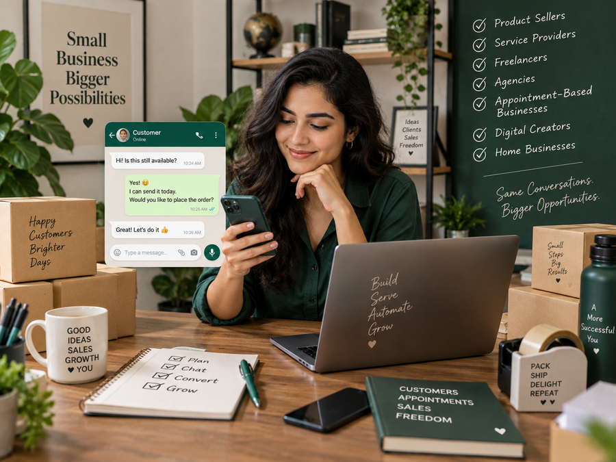 Small-business owner managing WhatsApp customer enquiries, orders, follow-up and sales workflow