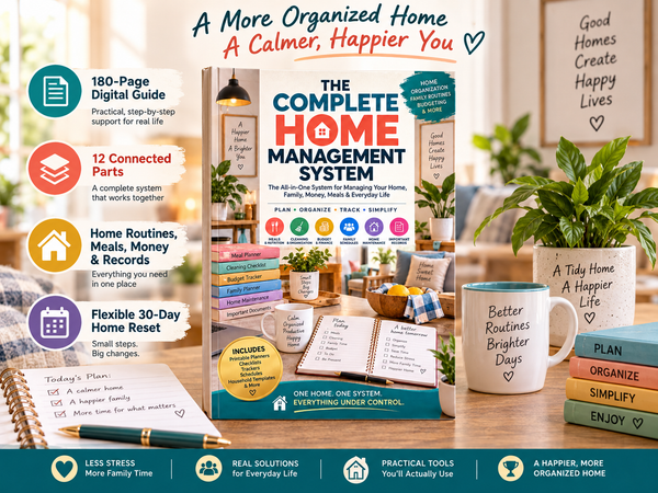 The Complete Home Management System guide with 180-page overview, 12 connected parts and flexible 30-day home reset