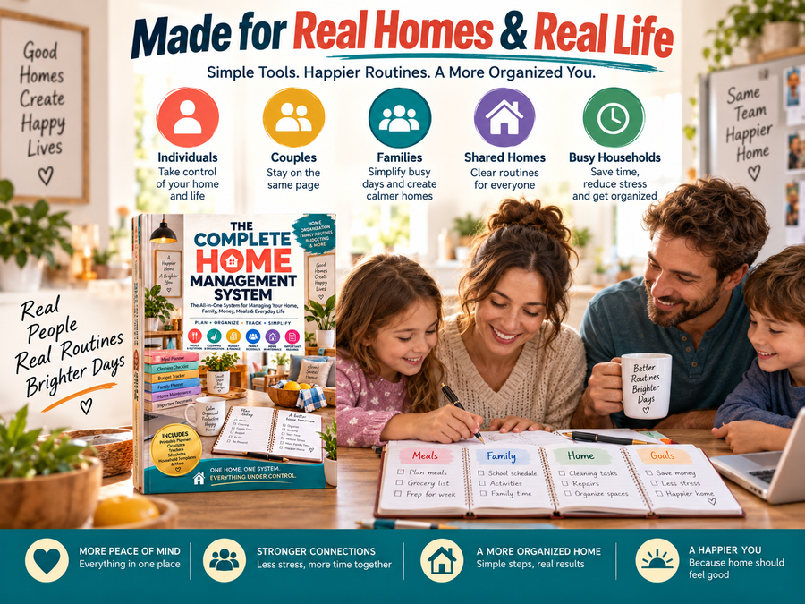 Family using The Complete Home Management System for meals, schedules, household tasks and shared planning