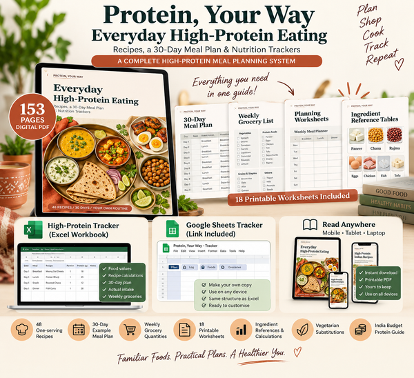 Everyday High-Protein Eating guide with Excel tracker, Google Sheets, worksheets and meal plan