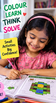 Illustrative Indian child using printable colouring and activity worksheets