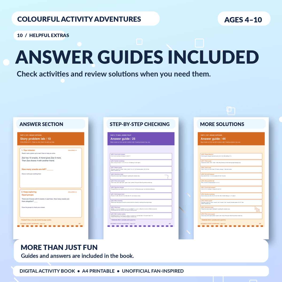45 page answer guide and maze routes for printable kids puzzles