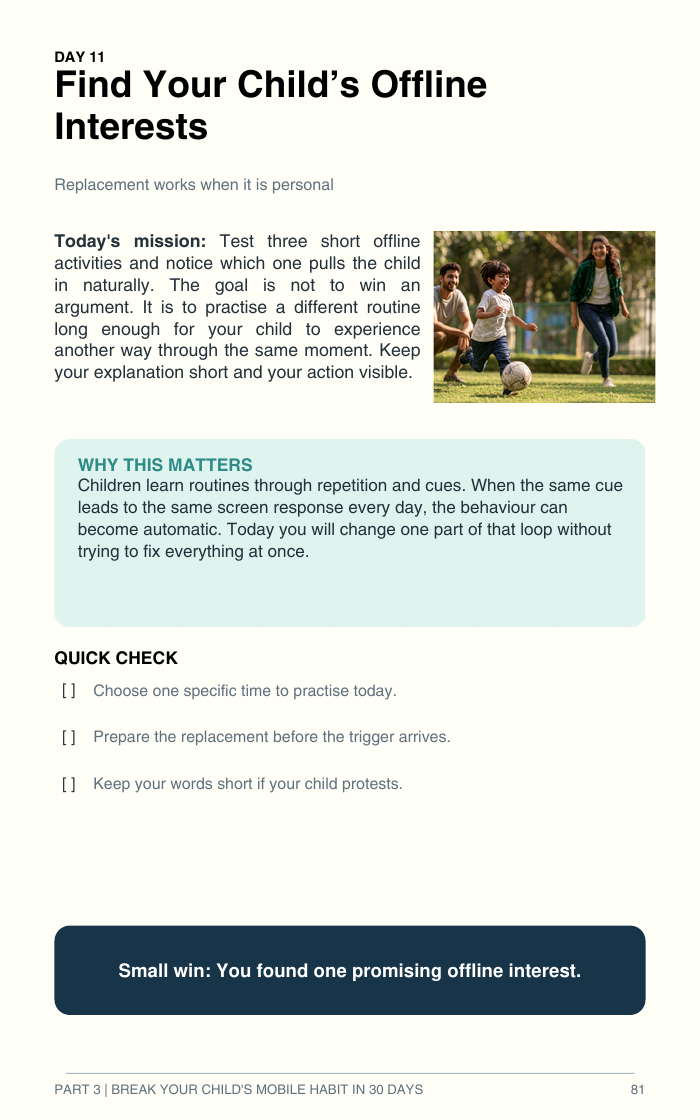 Sample page: Day 11 - Find Your Child's Offline Interests