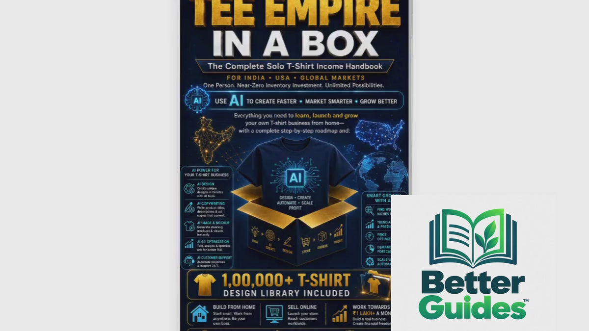 Video preview of Tee Empire in a Box showing the print-on-demand business roadmap and included creative bonus resources