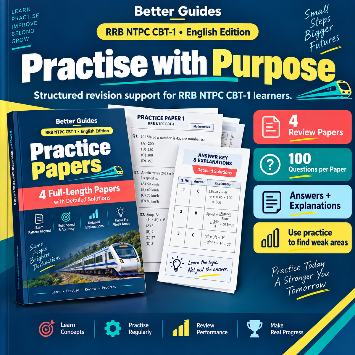 Railway Smart Prep RRB NTPC CBT-1 review practice papers and answer explanations